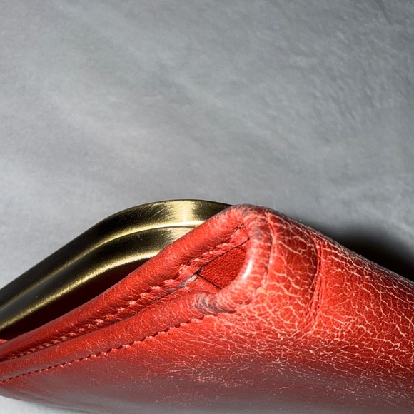 HOBO Red Leather Clutch with Gold Trim - Picture 3 of 12